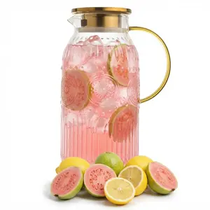 Pitcher with Lid, 68 oz Glass Jug with Stainless Steel Lid for Hot and Cold Water, Fruit Tea, Coffee Maker, Ice Tea, Juice, Pineapple Series