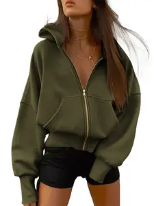 BTFBM Women's Gold Zipper Hoodie Long Sleeve Fleece Y2K Style Casual Sweatshirt with Pockets for Fall Winter Clothes
