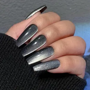 NACCA Handmade Sparkling Magnetic Cat Eye Gel Press-On Nails Coffin Glue On Fake Nails | Light Weight & Fit Perfectly | Free Prep Kits |  Salon Quality Nature Bling Glitter Luxury Manicure Nail Art