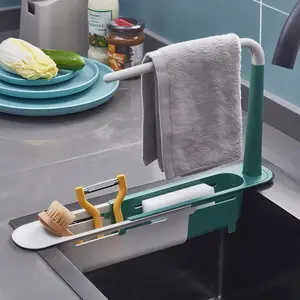 1PCS Retractable Sink Shelf — Adjustable-Length Sink Organizer & Expandable Kitchen Towel Rack Easy-install multifunctional integrated deep single-bowl kitchen sink