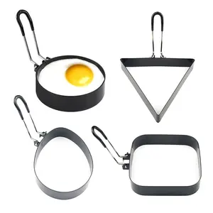 4-Piece Egg Maker Molds, Non-Stick Folding Handle Egg Pan, Thickened Kitchen Tools, Easy-To-Use for Cooking Eggs, Perfect for Home Use