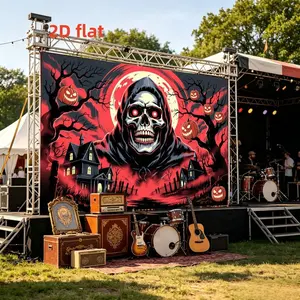 2D Flat 1PC Polyester Dark Death Banner Red Moon Pumpkin Decoration Indoor and outdoor theme events, Halloween parties, Day of the Dead parties, horror parties, restaurant and living room theme decorations