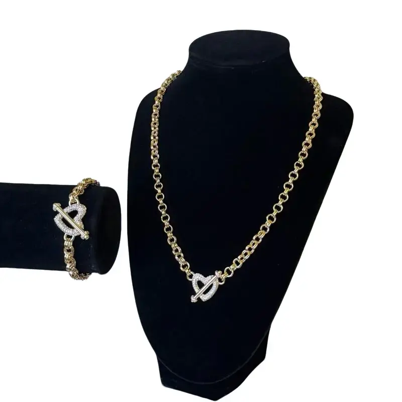 Set Rolo de cadena size 18”-20” y pulsera 7”con corazón en sirconias blancas