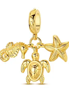 Silver Color Turtle Seahorse Starfish Three-In-One Sea Creature Pendant, Suitable for 3mm Bracelets Necklaces, Elegant DIY Bead Jewelry Gift