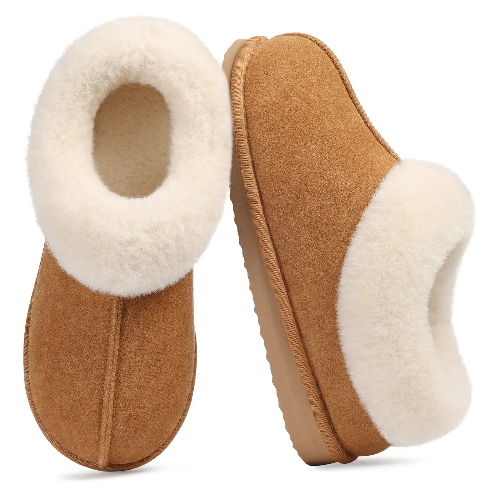 【Litfun】Fuzzy House Slippers for Women Comfortable Memory Foam Warm Shoes Fluffy Winter Bedroom Slippers with Faux Fur Collar for Indoor Outdoor