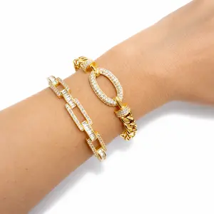 TEIKET Luxury Gold Crystal Bracelet Stack (2-Piece Set)
