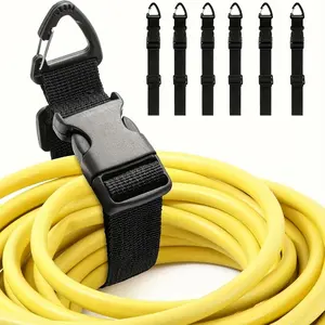 6pcs Heavy-Duty Adjustable Extension Cord Organizers with 3-Axis Buckle - Black Durable Polypropylene Storage Straps for Workshop, Garage & Home Organization, Secure Cord Management, Cord Holder, Tool Organizer, Sturdy Construction