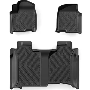 GARVEE Heavy Duty Waterproof Floor Mats for 2019-2025 Chevy Silverado 1500 and GMC Sierra 1500 Crew Cab, Anti-Skid Full Set in Black, Includes Rear Underseat Storage Box, Durable and Custom Fit