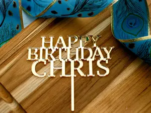 Custom Name Happy Birthday Cake Topper, Gold or Silver, Serif Font Acrylic Topper