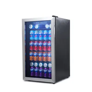 BLACK+DECKER 3.3 Cu. Ft. Beverage Cooler, Beverage Fridge with Double Pane Glass Door, Drink Fridge with 112-Can Capacity for Home Bar and Home Office with LED Display, BDB31HS