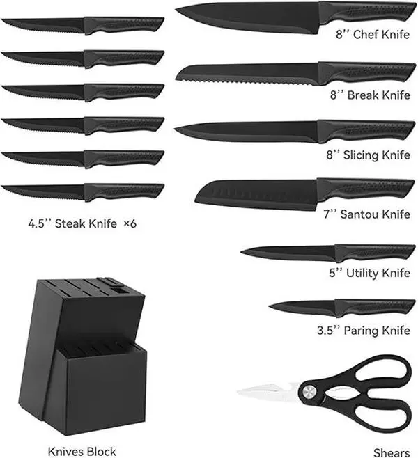 14-Piece Stainless Steel Kitchen  Set with Food-Grade Cutting Board, Non-Slip Handles, Kitchen Shears - Nitro-Sharp, Portable EDC Pocket/Fruit  - Ideal Christmas Gift for Home Cooking Enthusiasts straight Dragon Phoenix Chef Knife