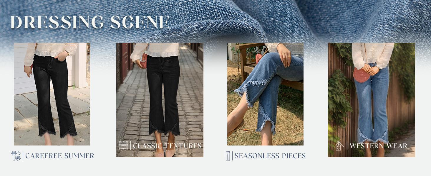 CHARTOU Women Cute Stretch Denim Jeans Ripped Distressed Frayed Hem Denim Pants Tassel Fringe Cropped Jeans CHARTOU Women Cute Stretch Denim Jeans Ripped Distressed Frayed Hem Denim Pants Tassel Fringe Cropped Jeans