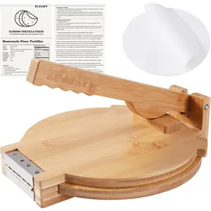 Tortilla Press 10 Inch Bamboo Tortilla Maker with 100 Parchment Paper, Mexican Tortillera Presser Homemade Tortillas Pataconera Dough Press