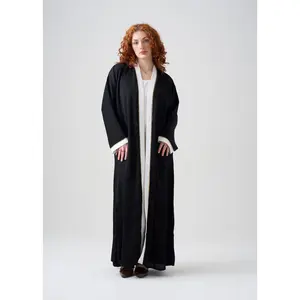 Gown-Style Black and White Abaya | Black Gown with White Border | White Under Abaya | 2-piece | Hijab Included