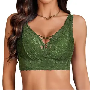 Avidlove Lace Bralettes for Women V Neck Criss Cross Bralette Non Padded Longline Bra Soft Comfy Breathable Fabric Adjustable Straps Wirefree Bra Top - Womenswear