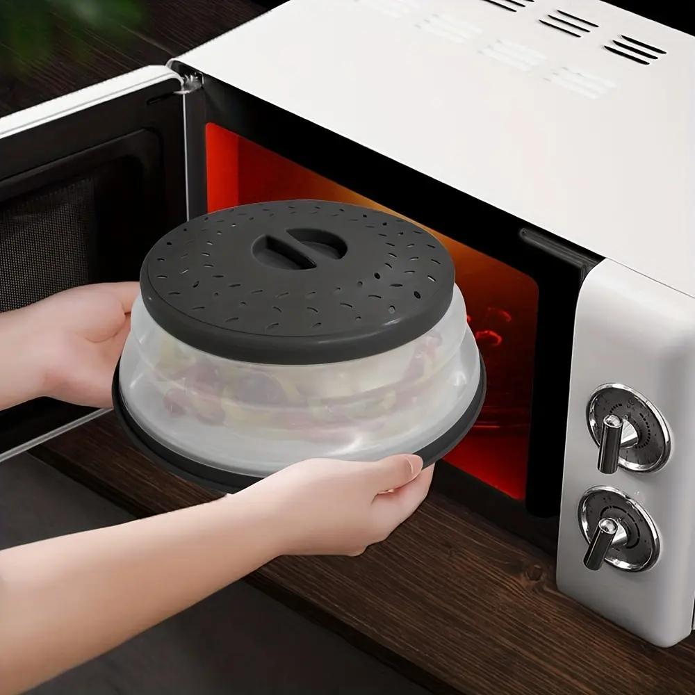 Foldable Microwave Food Cover Set, Kitchen Accessory, Cooking Accessories, BPA Free Tpr Material, 10.5 Inch Round Handle Design, Steam Vent Filter for Fruits & Vegetables, Modern Kitchen Gadgets, Home and Kitchen