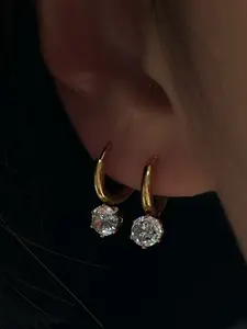 Minimalist Stainless Steel Zirconia Pendant Earrings, Casual Daily Wear, Plain Design, All Seasons, No Choking Hazard, Batch Number 990416, Zirconia Hoop Earrings