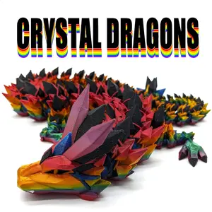 Crystal Dragon - Multicolor 3D Print, Unique Fantasy Gift, Fun Desk Fidget, Colorful, Collectable, Fantasy Creature, Mineral Dragon Decor