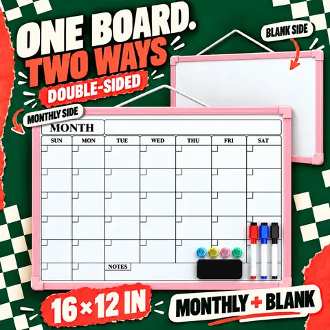 MaxGear 16x12 In Double-Sided Dry Erase Monthly Calendar Board, Reusable Dry Erase Planner with Blank Note Side, Wall Calendar for home office school