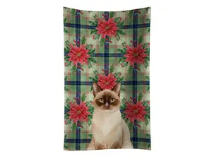 Carolines Treasures FNT1291KTWL Christmas Kitchen Towel - 25x15 in, Absorbent Cozy Cleaning Linen, Artwork Dyed Into Fibers, Colorfast Dye Process, Chocolate Point Cat With Poinsettia, Adult & Chocolate Point Owners Holiday Gift Option