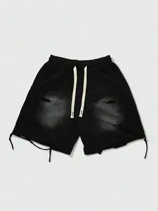 Men's Distressed Ripped Drawstring Pocket Shorts, Casual Streetwear Elastic Waist Summer Shorts for Men, Breathable Athleisure Daily Wear Athletic Bottoms