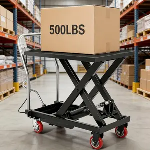 500 LBS Black Capacity Hydraulic Lift Table Cart with 28.5 in Lifting Height - Manual Single Scissor Lift Table with Locking Wheels and Non-Slip Pad - Hydraulic Scissor Cart for Material Handling