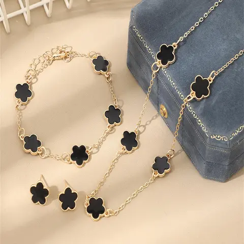 Flower Design Matching Jewelry Set, Elegant Necklace & Bracelet & Earrings for Women, Fashion Jewelry for Parties & Daily Wear, Trendy Versatile & Exquisite Jewelry for Birthday Gift, Jewellery Gift Set