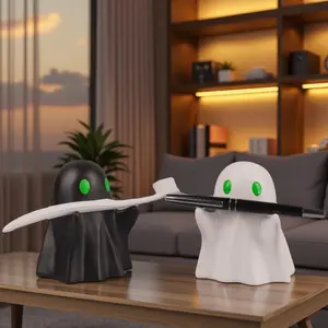 New Creative Resin Pen Holder Cute Ghost Halloween Glowing Eyeglass Frame Desktop Decoration, Fun Office Desk Accessory for Holiday Gifts