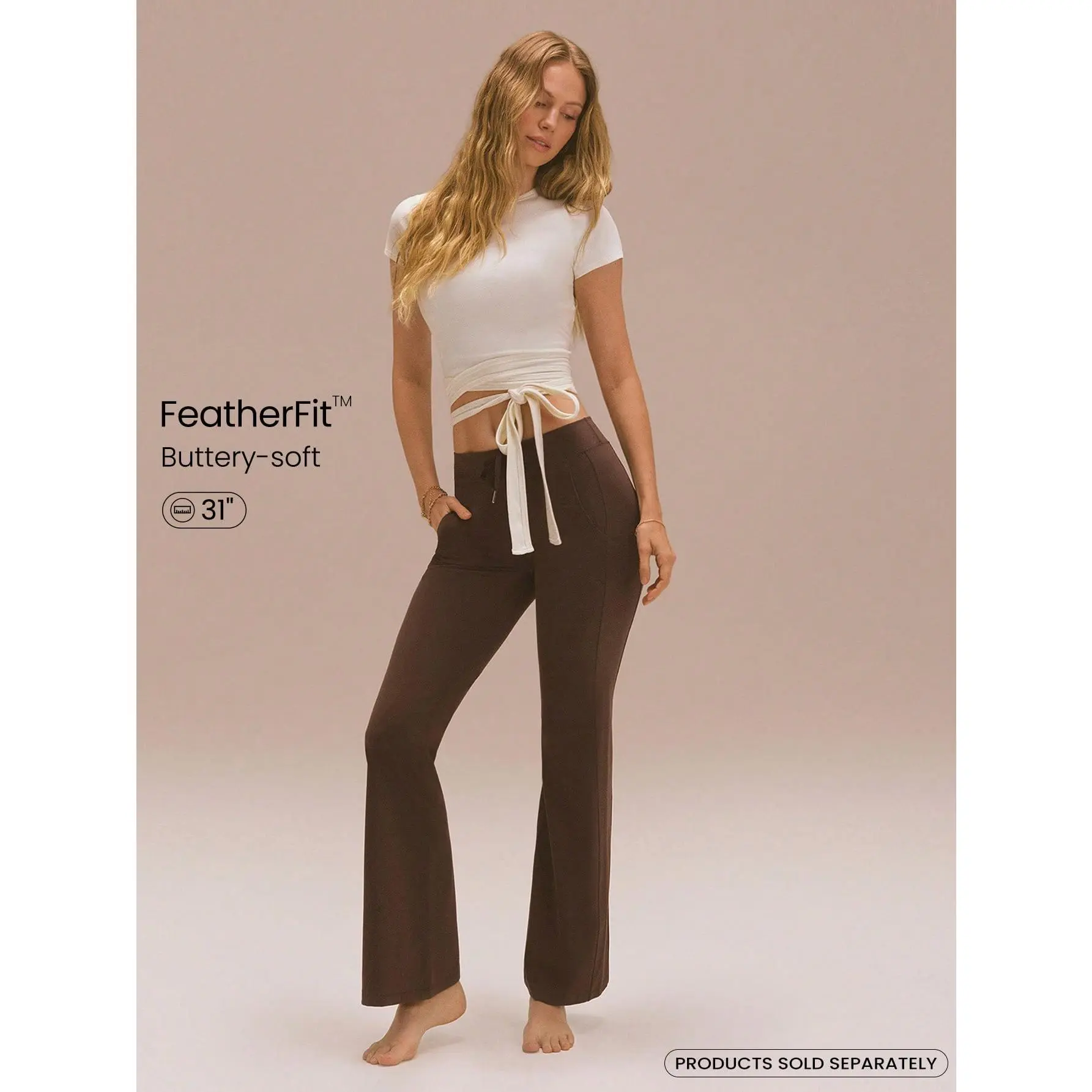 GLOWMODE 31" FeatherFit Endorphin Glow Buttery-Soft Stretchy Sweat-Wicking Slash Pockets Low-Rise Drawstring Waist Flare Leggings Low Impact Yoga Pilates Studio Daily Active Wear