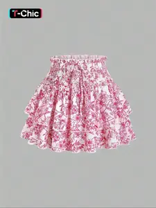 Women's Floral Print High Waist Ruffle Trim Skirt, Casual Fashion Short Skirt for Daily Wear, Ladies Bottoms for Summer