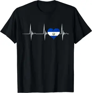 El Salvador Heartbeat Pulse EKG Salvadorian Heart Flag T-Shirt