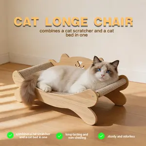 Sisal Cat Scratcher Bed for Indoor Cats Hammock for Scratching Pad Cat Chair Natural Sisal Scratch Post for Large Cats Scratcher Lounge, Wooden Cat Furniture(Large)