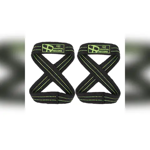 Heavy Duty 8-Figure Lifting Straps, Personal Record PR909 Home Gym Accessories - Black/Neon