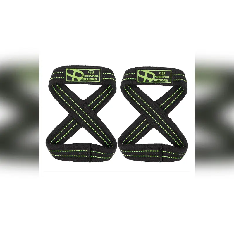 Heavy Duty 8-Figure Lifting Straps, Personal Record PR909 Home Gym Accessories - Black/Neon