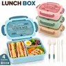 ONESHOW HOME Modern Portable Bento Box - Leakproof 3-Compartment Reusable BPA-Free To Go Food Container with Fork Tableware for Work, Meal Prep, Food Storage, Storage Lunch Boxes