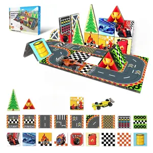 38-Piece Magnetic Tiles Set, Racing Track/dinosaur World Theme, Creative Building Toy, Safe Birthday Gift for Boys and Girls
