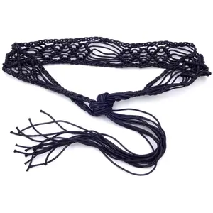 Handmade Bohemian Waist Belt for Women Ethnic Decorative Woven Cord with Wood Beads And Wax Rope Body Chain Jewelry Accessory