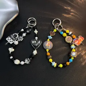 Personalized and creative cartoon dopamine bead bracelet, wrist short hanging rope, phone case, keychain, bag pendant, trendy, Phone Charms
