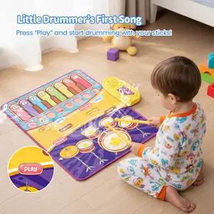 NOMI 2-in-1 Piano and Drum Musical Mat with 13 Songs & 9 Instrument Sounds, Waterproof