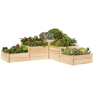 VanAcc Raised Garden Bed Outdoor Gardening, 3-Tier Wood Planter Box with Cedar Leg, Baseboard and Leakage Hole, Large Garden Box Assembled Without Tools, Ideal for Vegetables, Herbs, Flowers