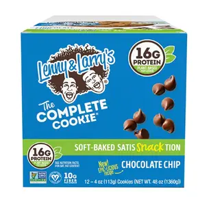 Lenny & Larry’s The Complete Snack Cookies, Chocolate Chip, Soft-Baked, 16g Plant Protein, Vegan-Friendly, Non-GMO, 4 oz Bag (12 Pack)