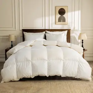 Down Comforter  Size, Hotel-Luxury  Duvet Insert with   Cover and Puffy  Down Filling for -Season,  White, 90x90 Inches