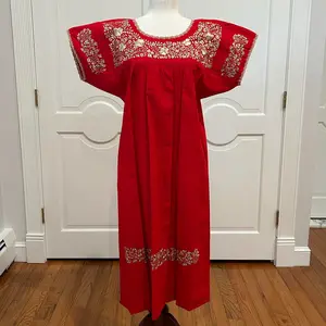 Sandra Midi Dress, Oaxaca Mexican dress. hand Embroidered. Silk Threads,