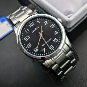 Ca-sio MTP-V001D-1B Men's Standard Stainless Steel Easy Reader Black Dial Watch