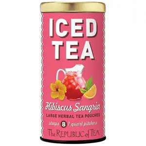 The Republic of Tea-Hibiscus Sangria Iced Herbal Tea, 8 Large Quart-Sized Iced Tea Pouches, Naturally Caffeine Free