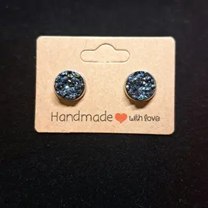 Handmade with Love charcoal grey Glitter Stud Earrings - Round Design, Perfect for Any Outfit