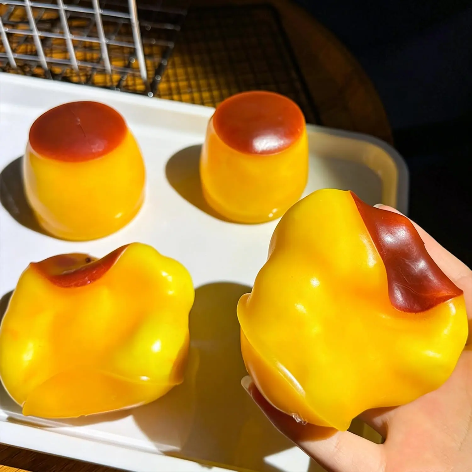 Crunchy Squishy Stress Ball, Caramel Pudding Style Slow Rising Sensory Squeeze Toy for Stress Relief Stretchy Desk Toy, Cute Dessert Squishy Toy for Focus & Relaxation