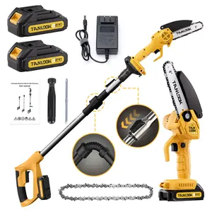 2-in-1 Cordless Pole Saw & Mini Chainsaw Foldable 6-Inch, Tanlook 21V Battery Powered Electric Tree Trimmer with Extension Pole,Lightweight Handheld Pruner