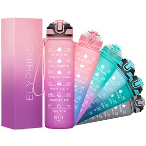 32oz Motivational Sports Water Bottle, Reusable Hydration Tumbler with Time Markers, BPA-Free, Leak-Proof, Soft Silicone Straw & Carry Strap for Gym Workouts, Daily Hydration