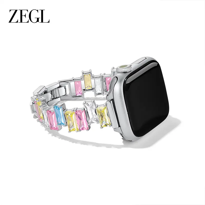 ZEGL 14K Gold-Plated - Apple Watch-Compatible Strap, Women's Colorful Zirconia Strap, Exclusive Designer Style, Perfect as a Luxury Fashion Jewelry Gift for Women